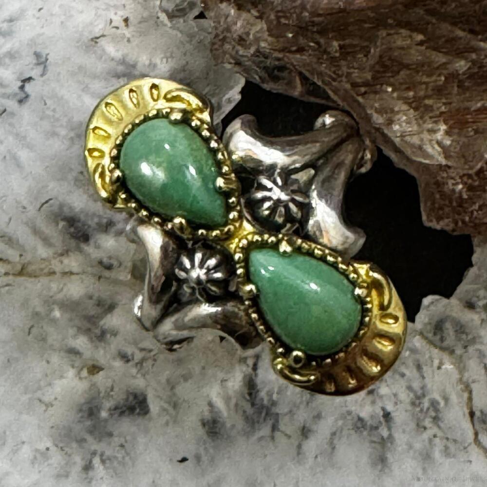 Carolyn Pollack Sterling & Brass 2 Green Turquoise Decorated Ring For Women